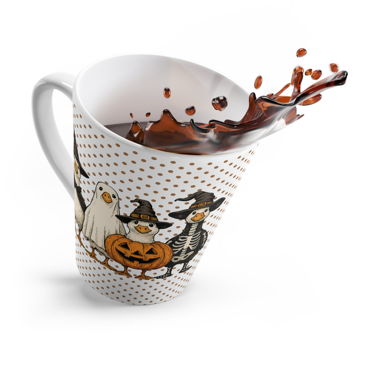 Cute Goose Halloween Latte Mug, Cute Halloween Gift, Spooky Coffee Mug, Fall Decor, Trick or Treat Polka Dot Mug