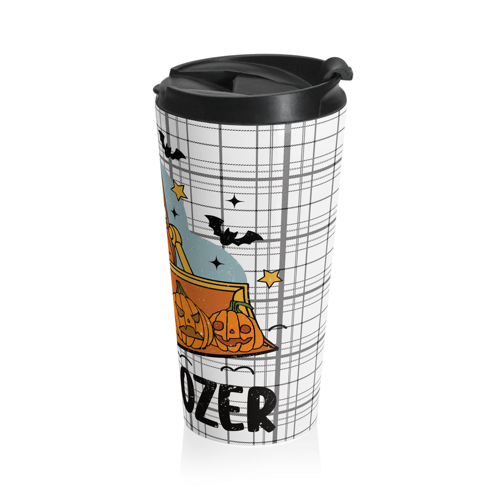 Halloween Ghosts "Boo Dozer" Stainless Steel Travel Mug, Cute Bull Dozer Travel Cup, Spooky Travel Mug, Gift for Halloween Lovers