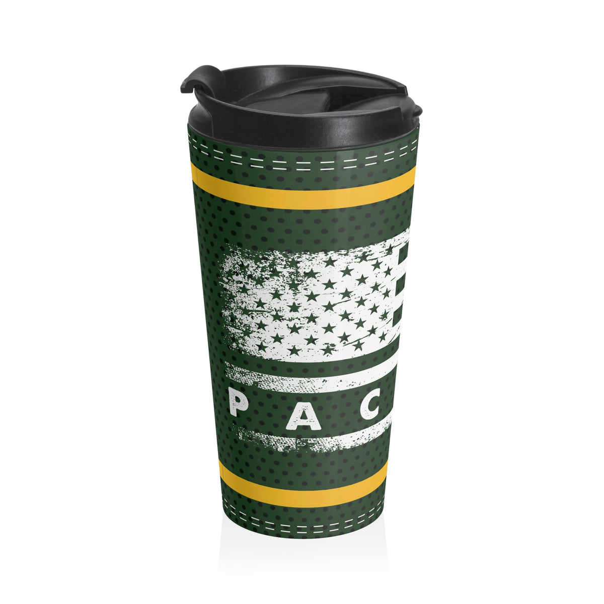 Green Bay Packers Fan Stainless Steel Travel Mug, US Flag Design, Football Jersey Pattern, Gift for Football Lover,