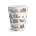 Cozy Christmas Books Pattern Latte Mug | Holiday Winter Books, Gifts, Snowflakes