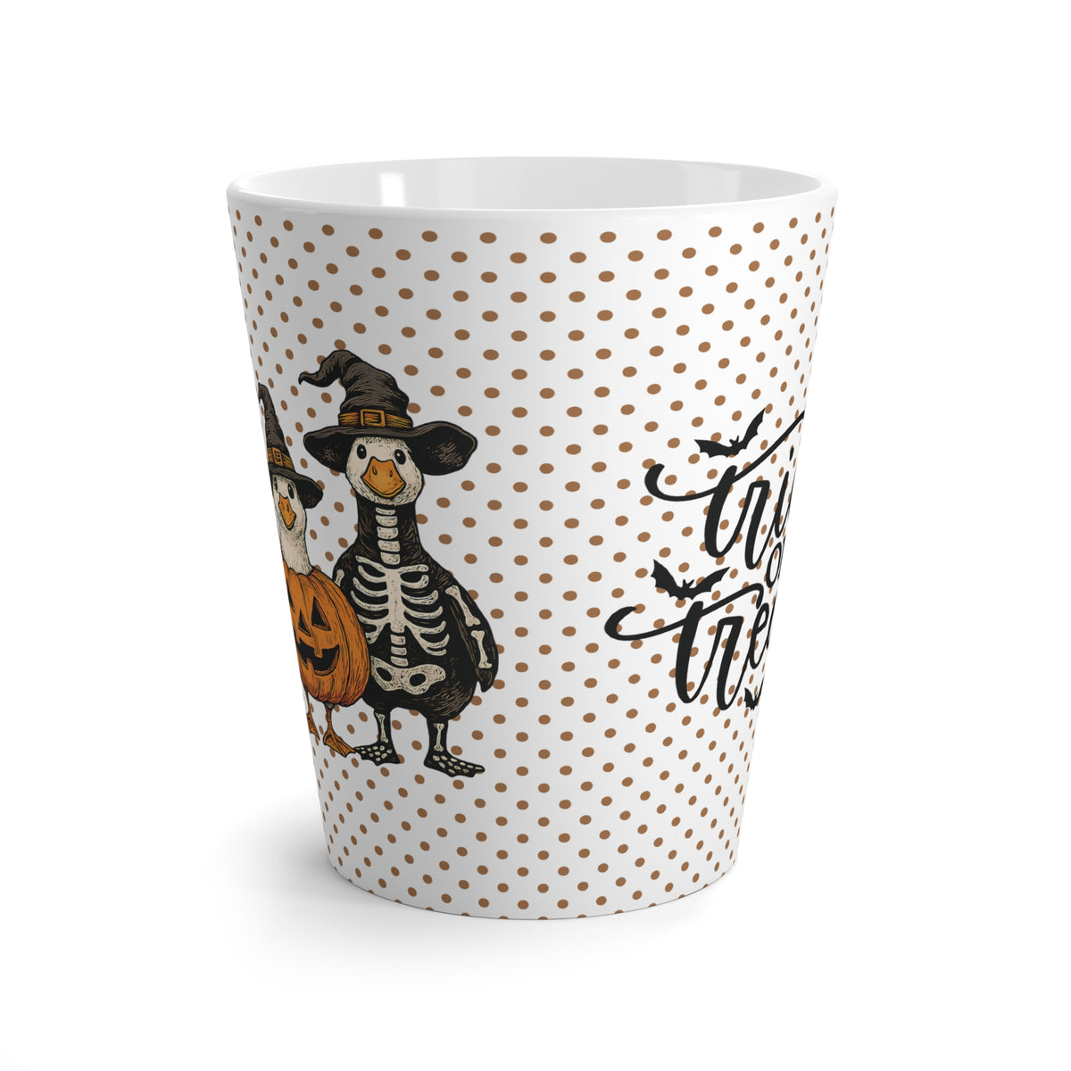 Cute Goose Halloween Latte Mug, Cute Halloween Gift, Spooky Coffee Mug, Fall Decor, Trick or Treat Polka Dot Mug
