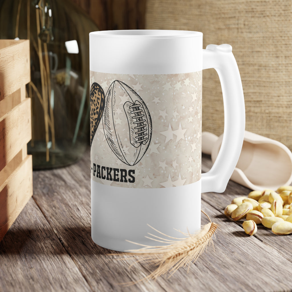 Beer Mug, Green Bay Packers Fan Gift, Retro Stars, Drink Lover, Glass Stein, Gift for Her