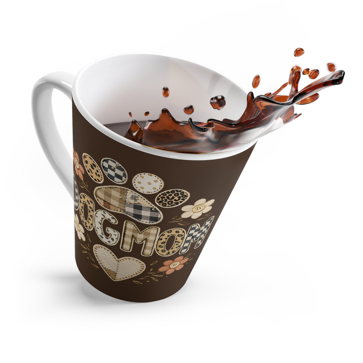 Dog Mom Latte Mug | Paw Print Patchwork Floral Design