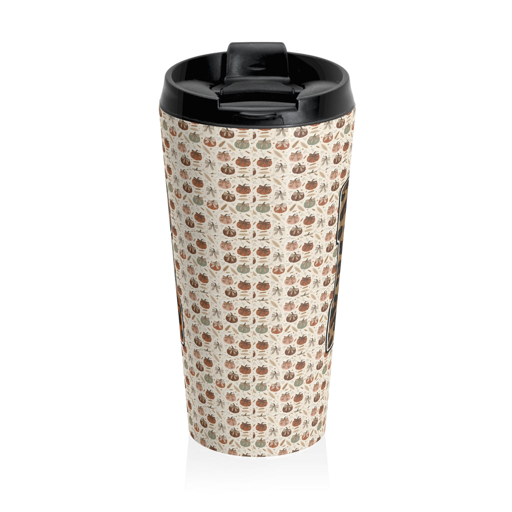 MAMA Pumpkin Pattern Autumn Harvest Travel Mug, Patchwork Varsity Mama, Cozy Fall Drinkware, Thanksgiving Gift, Coffee Cup, Tumbler