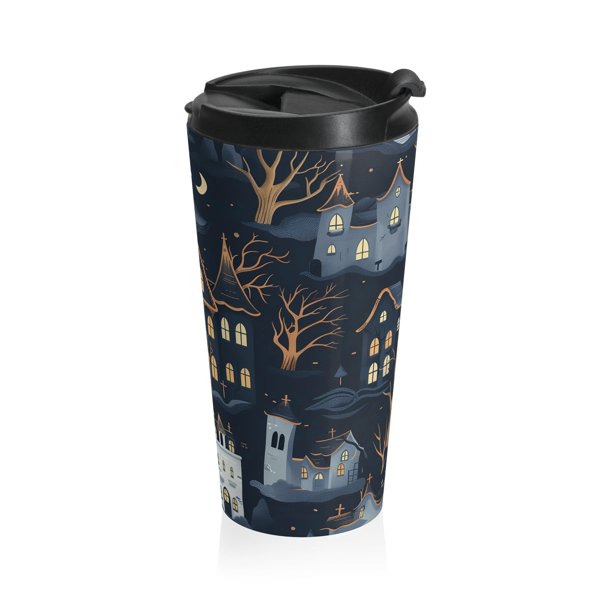 Whimsical Haunted Houses Travel Mug | Halloween Coffee Cup | Spooky Gifts | Perfect for Travel, Home, Office, Gifts
