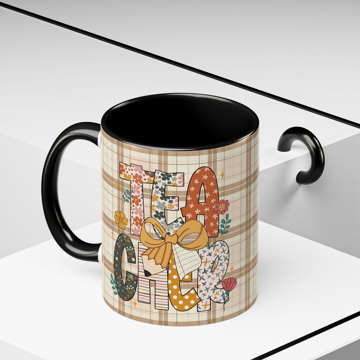 Inspirational Teacher Coffee Mug, Cozy Plaid Quilt Style Letters Coffee Cup, Perfect Gift for Teacher Appreciation, Back to School