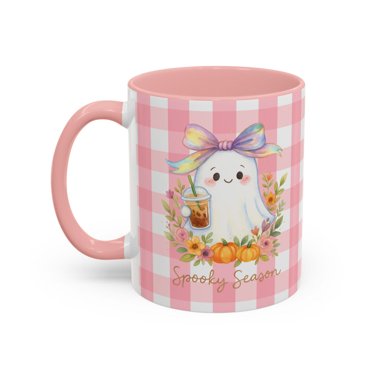 Adorable Ghost Coquette Bow "Spooky Season" Coffee Mug, Cute Fall Mug, Halloween Gift, Pumpkin Decor Mug, Seasonal, Iced Coffee Lover