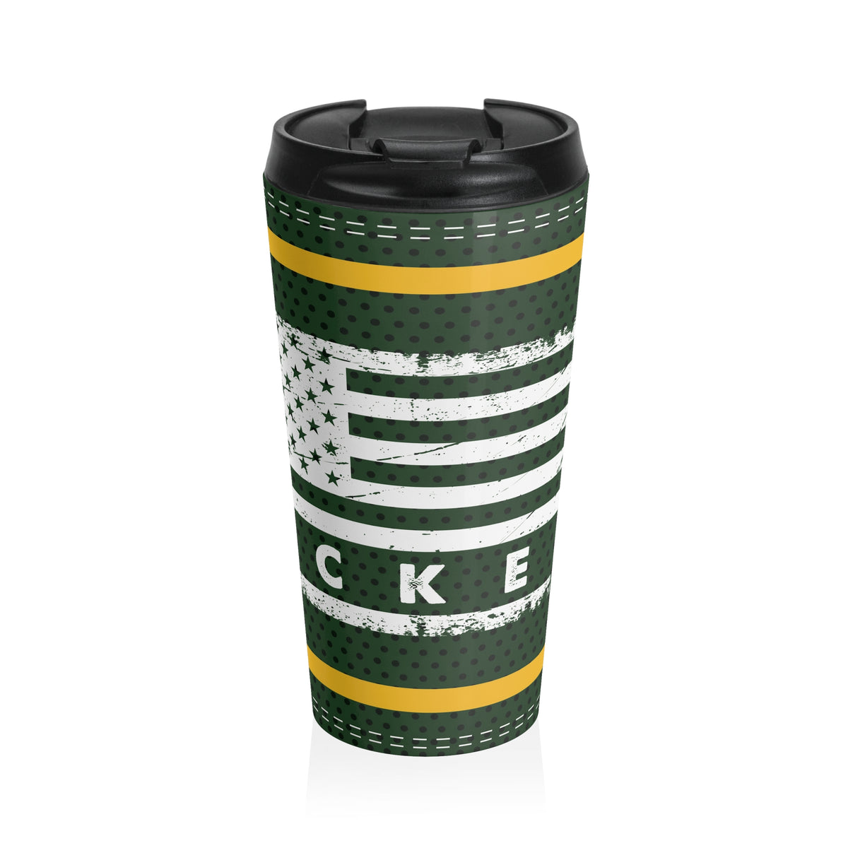 Green Bay Packers Fan Stainless Steel Travel Mug, US Flag Design, Football Jersey Pattern, Gift for Football Lover,