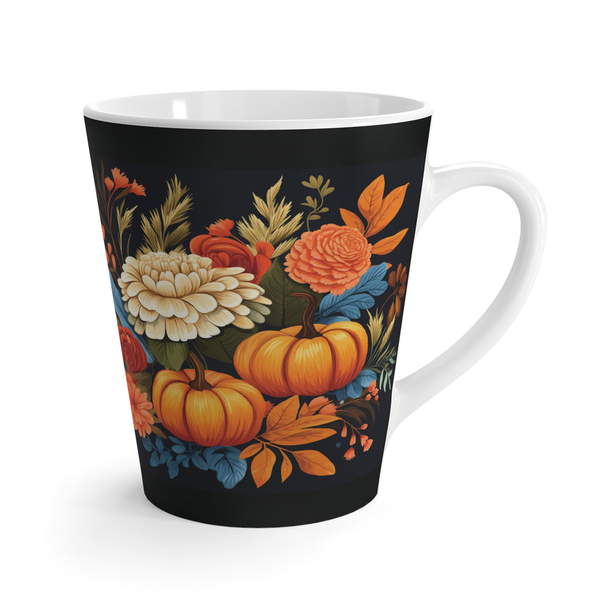 Autumn Floral Pumpkin Latte Mug | Fall Coffee Cup, Autumn Decor, Personalized Gift, Thanksgiving Mug, Home & Kitchen