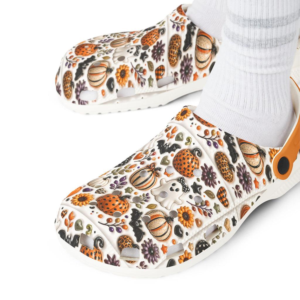 Autumn Pumpkin Pattern Clogs shoes | EVA foam slip-on clog with orange strap