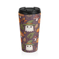 Whimsical Ghost and Mushroom Travel Mug | Halloween Coffee Cup, Eco-Friendly, Pumpkin Spice Lover's Mug