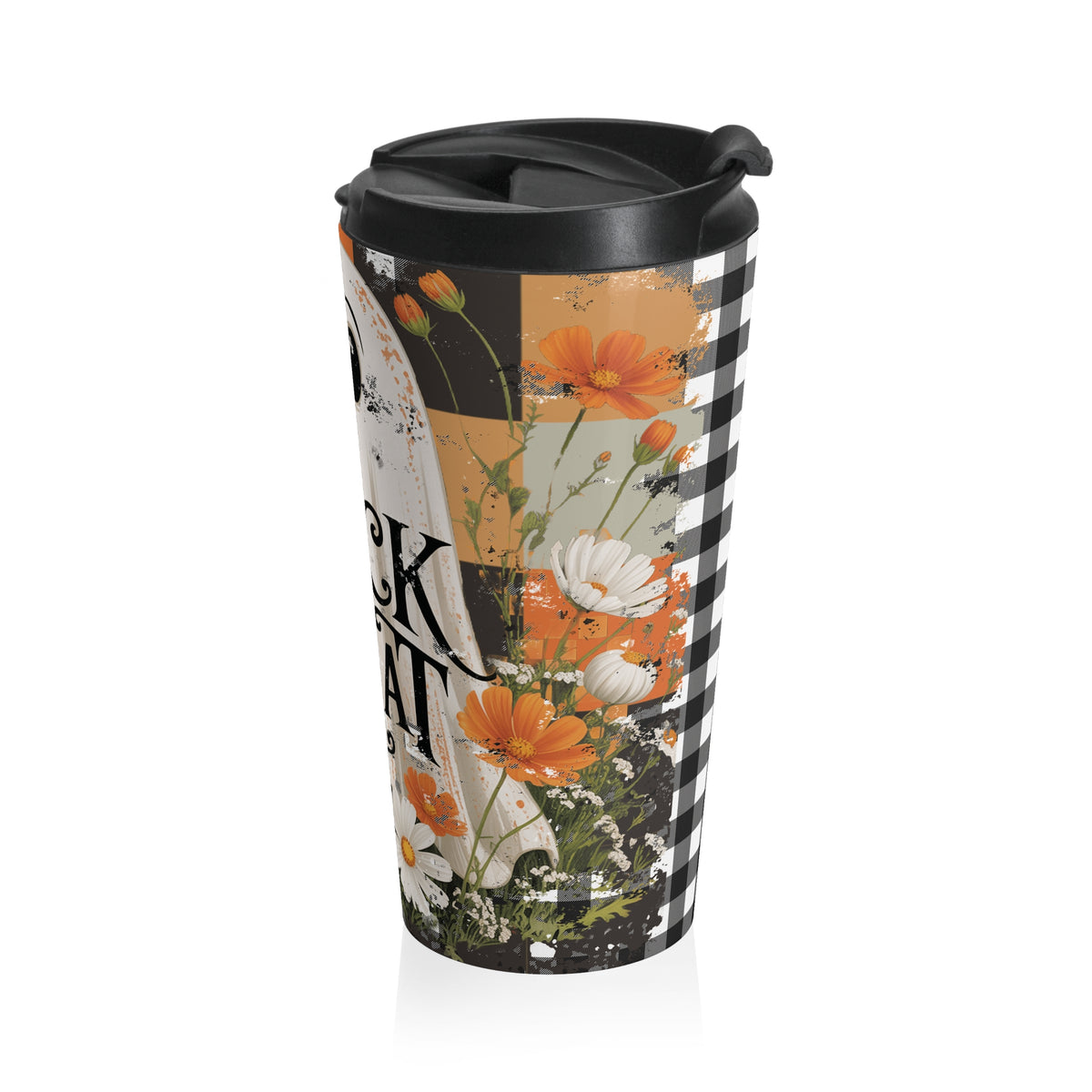 Whimsical Halloween Floral Ghost Travel Mug | Trick or Treat | Stainless Steel Coffee Cup, Holiday Gift, Home, Office, Spooky Season