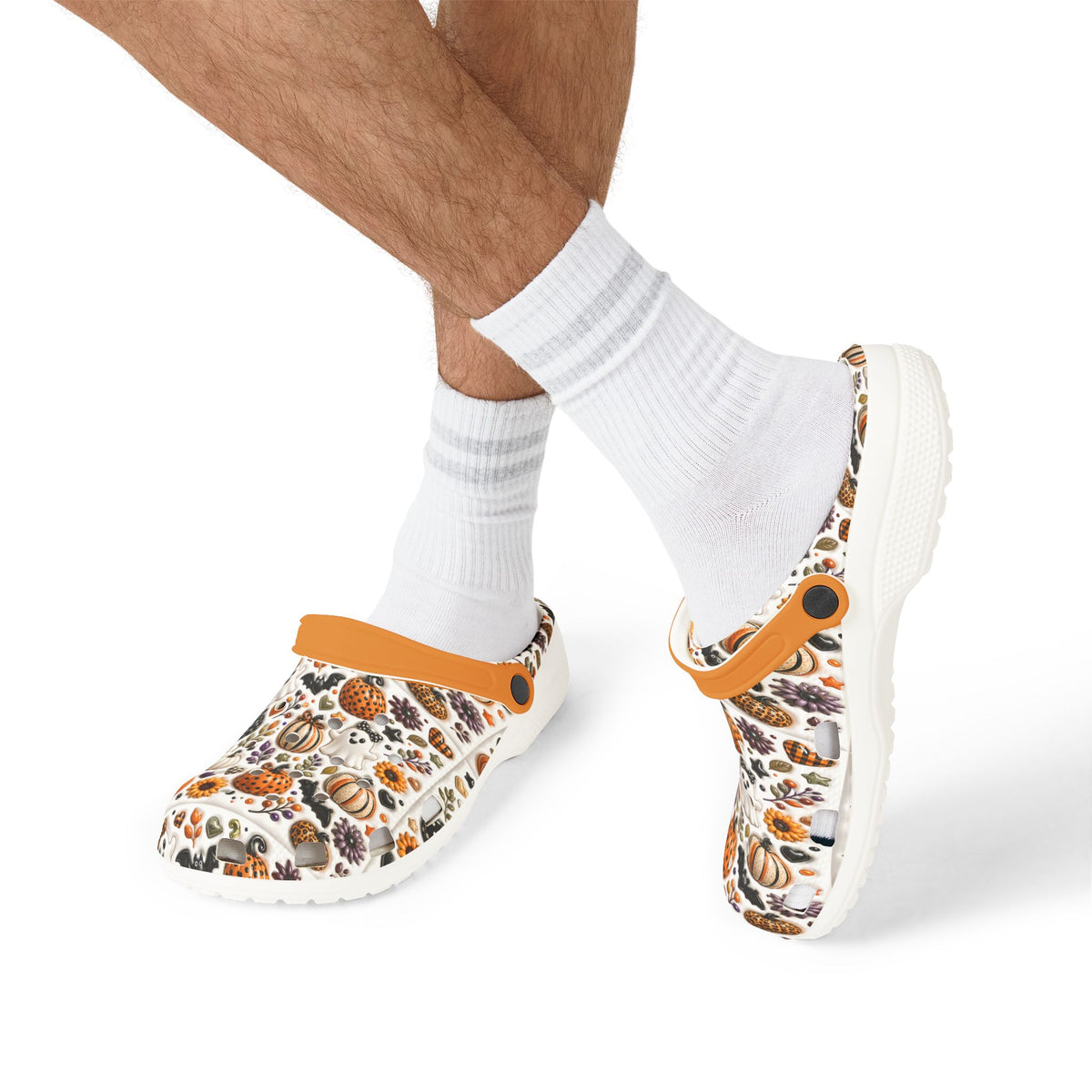 Autumn Pumpkin Pattern Clogs shoes | EVA foam slip-on clog with orange strap