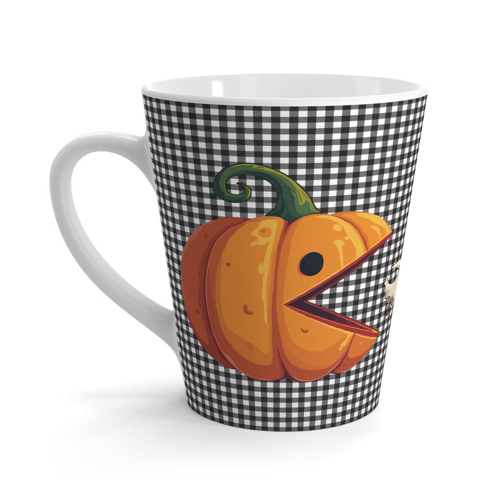 Funny Pumpkin Gobbling Ghosts Halloween Themed Latte Mug, Spooktacular Coffee Cup, Fall Vibes Drinkware, Ghost & Pumpkin Design