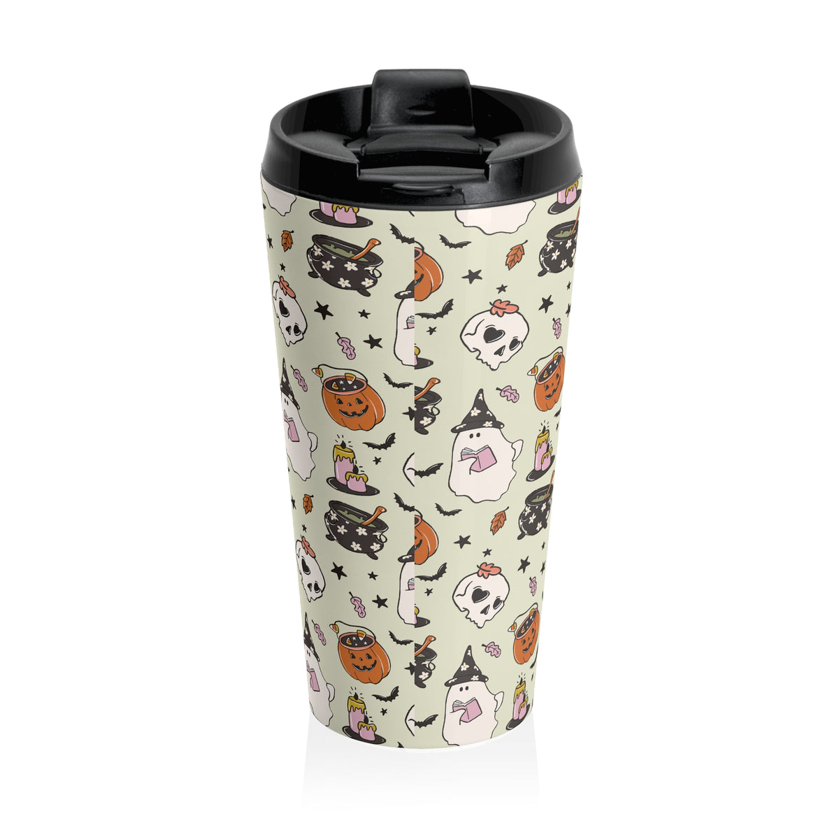 Halloween-Ghosts Wizards, Pumpkins Themed Travel Mug, Cute Ghosts and Pumpkins, Perfect for Fall Gifts, Spooky Season