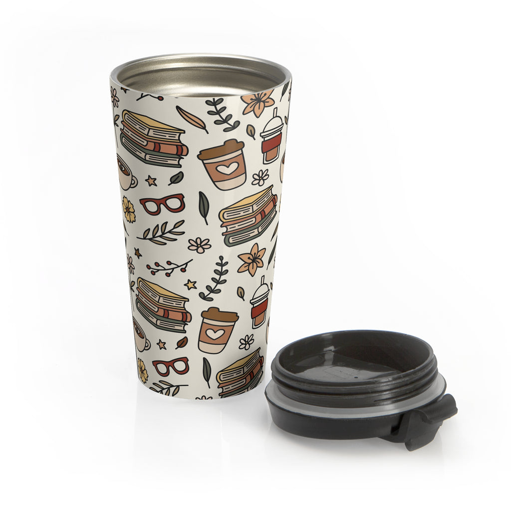 Book and Coffee Lover's Stainless Steel Travel Mug | Perfect for Readers, Gifts for Writers, Coffee Lovers' Mug, Literary Travel Cup, Cozy