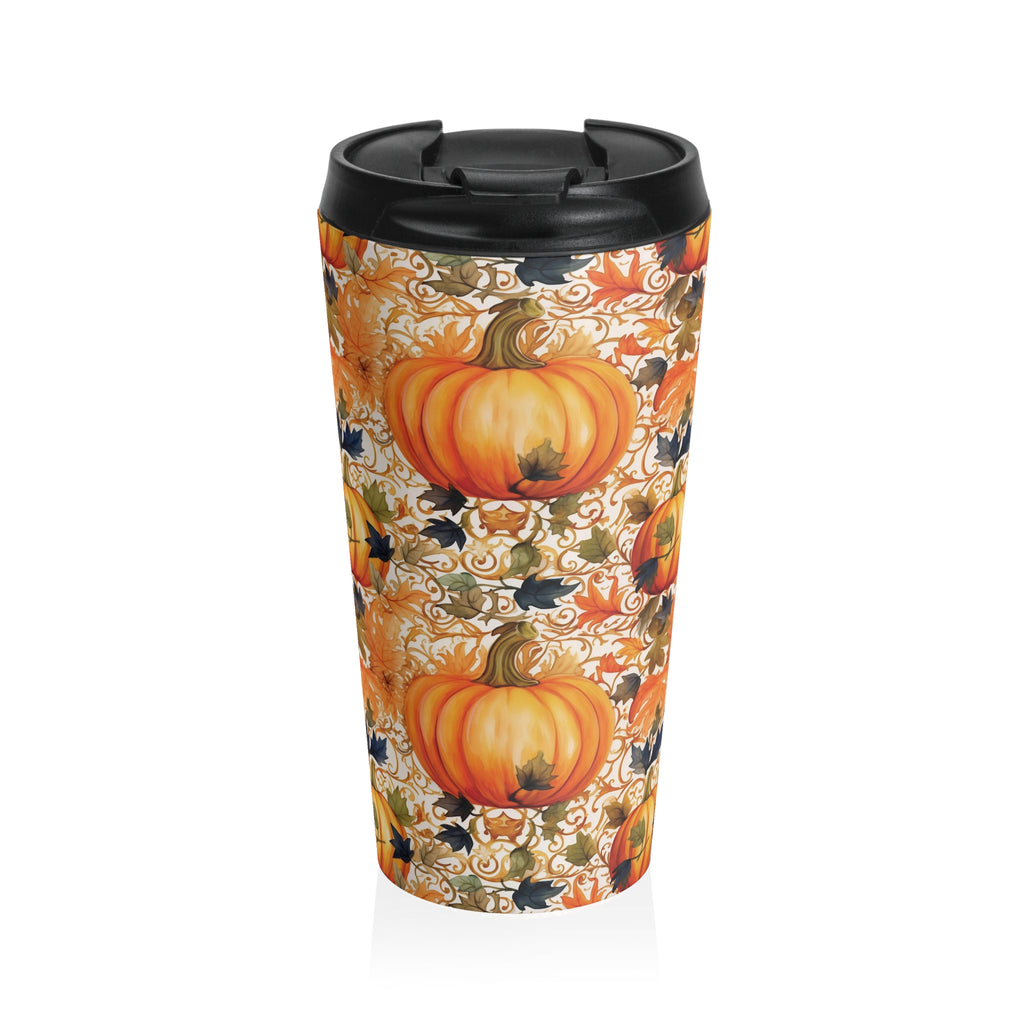 Fancy Fall Autumn Pumpkin Travel Mug, Gorgeous Fall Coffee Cup, Seasonal Drinkware, Halloween Party Gift, Harvest Decor
