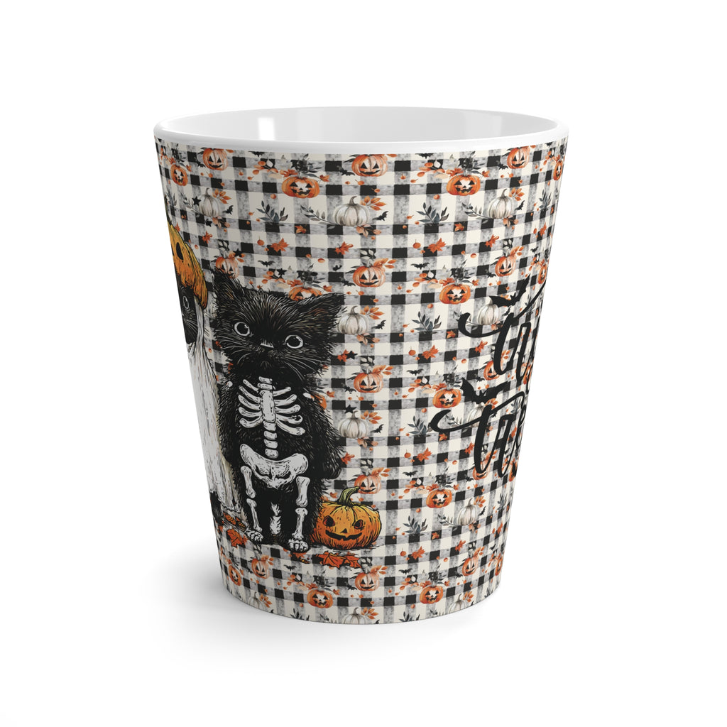 Halloween Cat Latte Mug, Darling Black Kitty in Costume, Black Cat Coffee Cup, Fall Pumpkin Mug, Halloween Decor