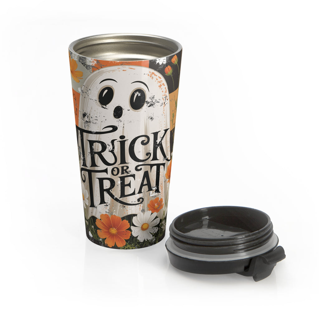 Whimsical Halloween Floral Ghost Travel Mug | Trick or Treat | Stainless Steel Coffee Cup, Holiday Gift, Home, Office, Spooky Season