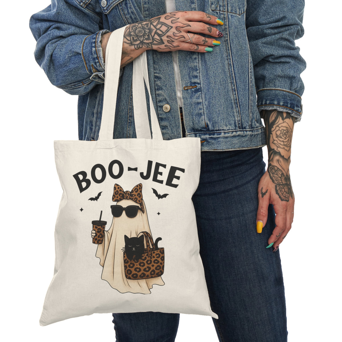 Cute Two-Sided Trick or Treat  Halloween Tote Bag, Boo-Jee Ghost Design, Eco-Friendly Shopping Bag, Perfect for Trick-or-Treating