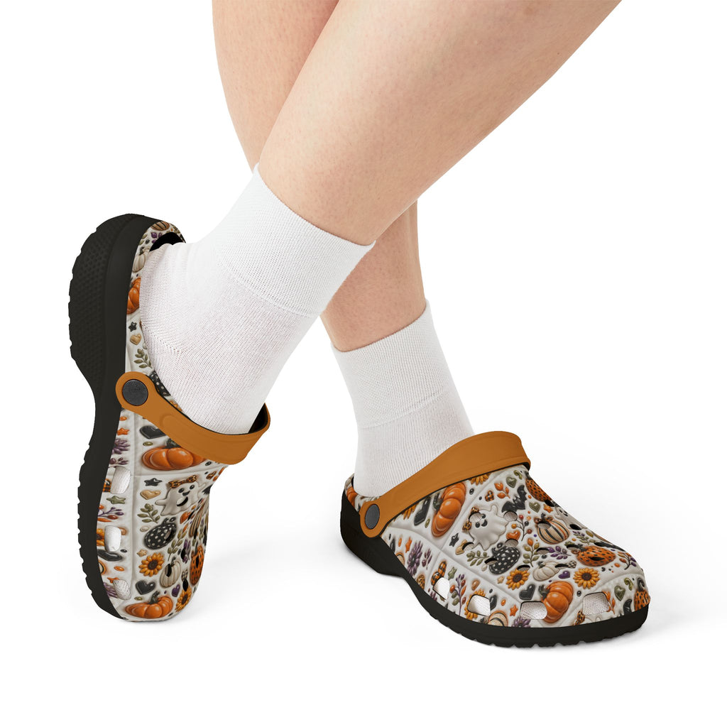Autumn Pumpkin Pattern Clogs shoes | EVA foam slip-on clog with orange strap