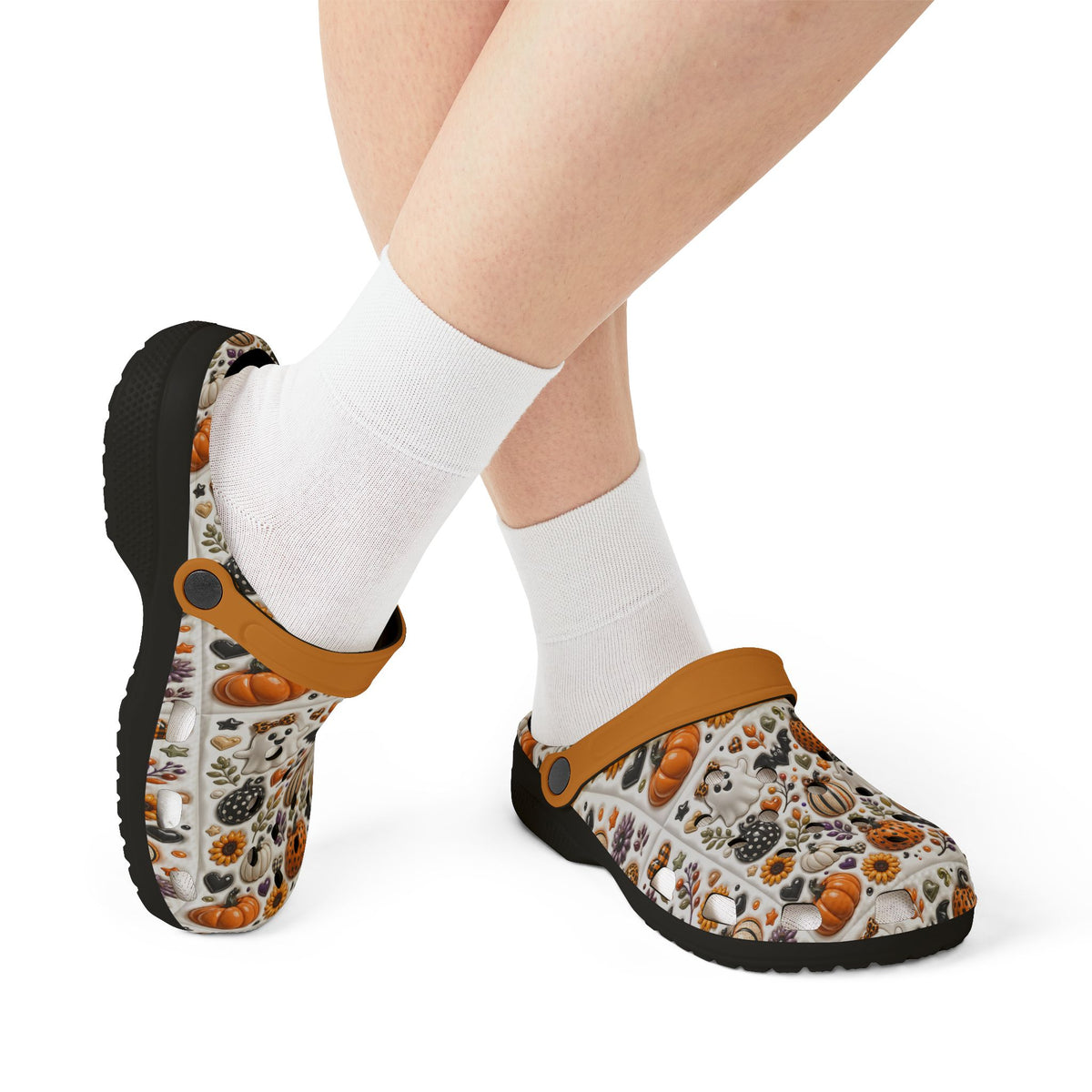 Autumn Pumpkin Pattern Clogs shoes | EVA foam slip-on clog with orange strap