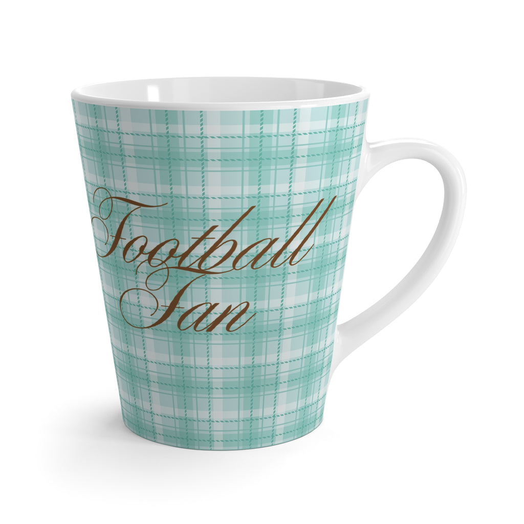 Charming Cyan Plaid Latte Mug for Football Fans, Cheerful Mug for Game Days, Coffee Lover's Gift, Coquette Bow, Celebrate Football Season