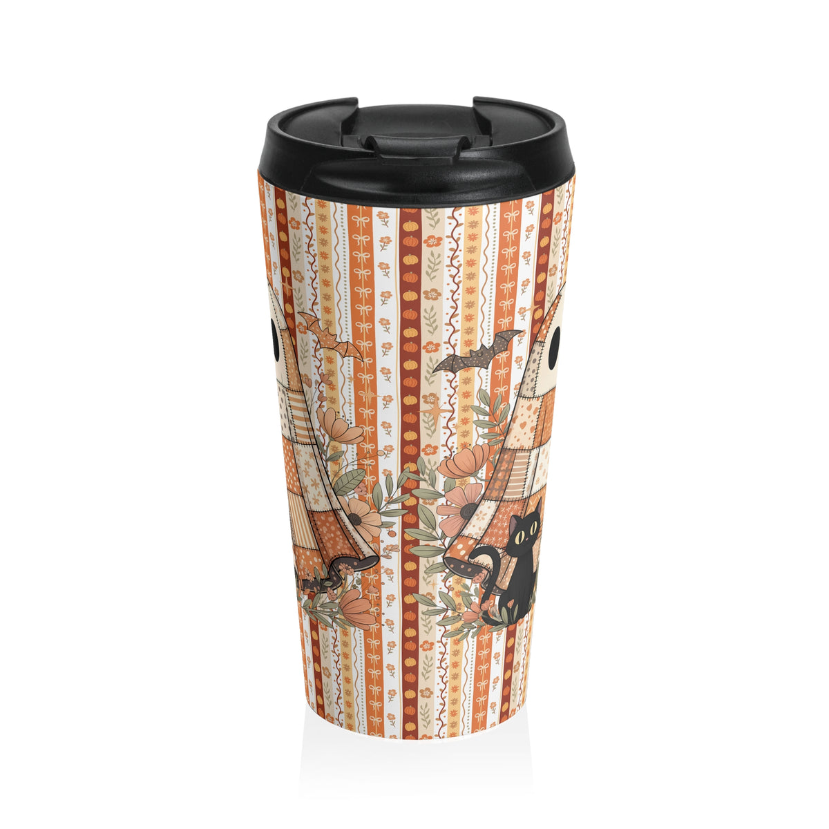Halloween Ghost - Autumn Stainless Steel Travel Mug, Perfect for Fall, Pumpkin Spice, Quilt Lovers
