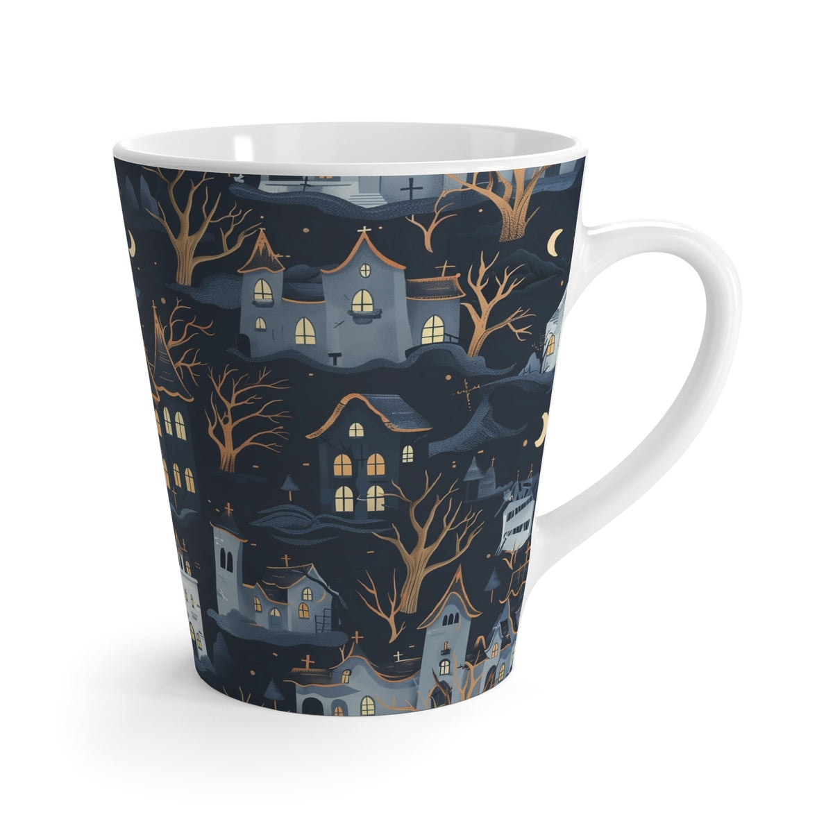 Whimsical Haunted House Latte Mug, Cute Halloween Coffee Cup, Spooky Tea Mug, Unique Ghostly Kitchen Decor, Funny Halloween Drinkware