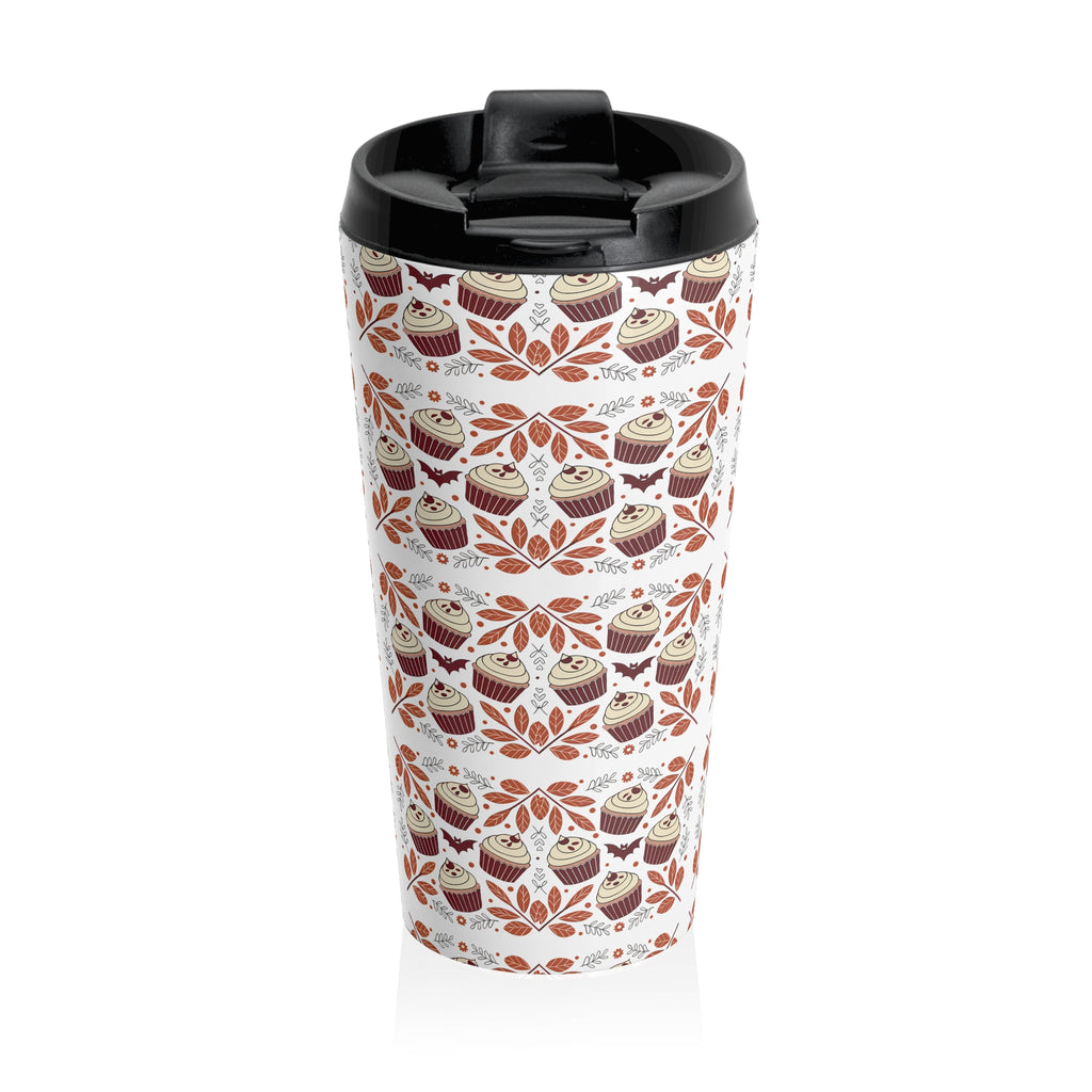 Whimsical Nordic Floral Cupcake Halloween Travel Mug, Hygge Coffee Lover Gift, Stainless Steel Travel Tumbler