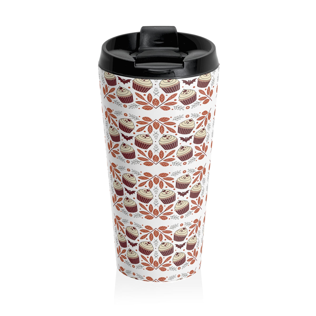 Whimsical Nordic Floral Cupcake Halloween Travel Mug, Hygge Coffee Lover Gift, Stainless Steel Travel Tumbler