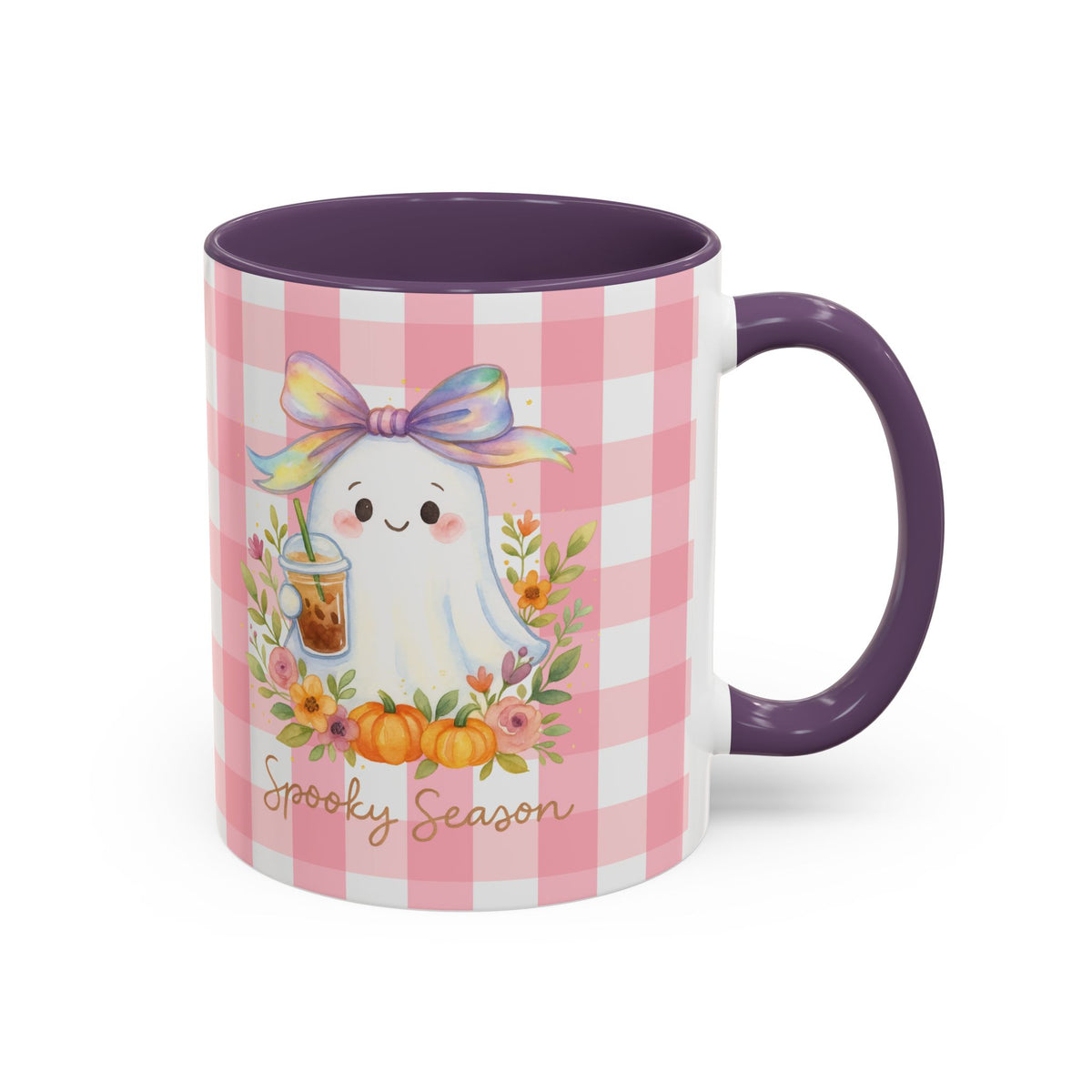Adorable Ghost Coquette Bow "Spooky Season" Coffee Mug, Cute Fall Mug, Halloween Gift, Pumpkin Decor Mug, Seasonal, Iced Coffee Lover
