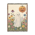 Ghost with Jack-o'-Lantern Woven Blanket | Halloween floral throw