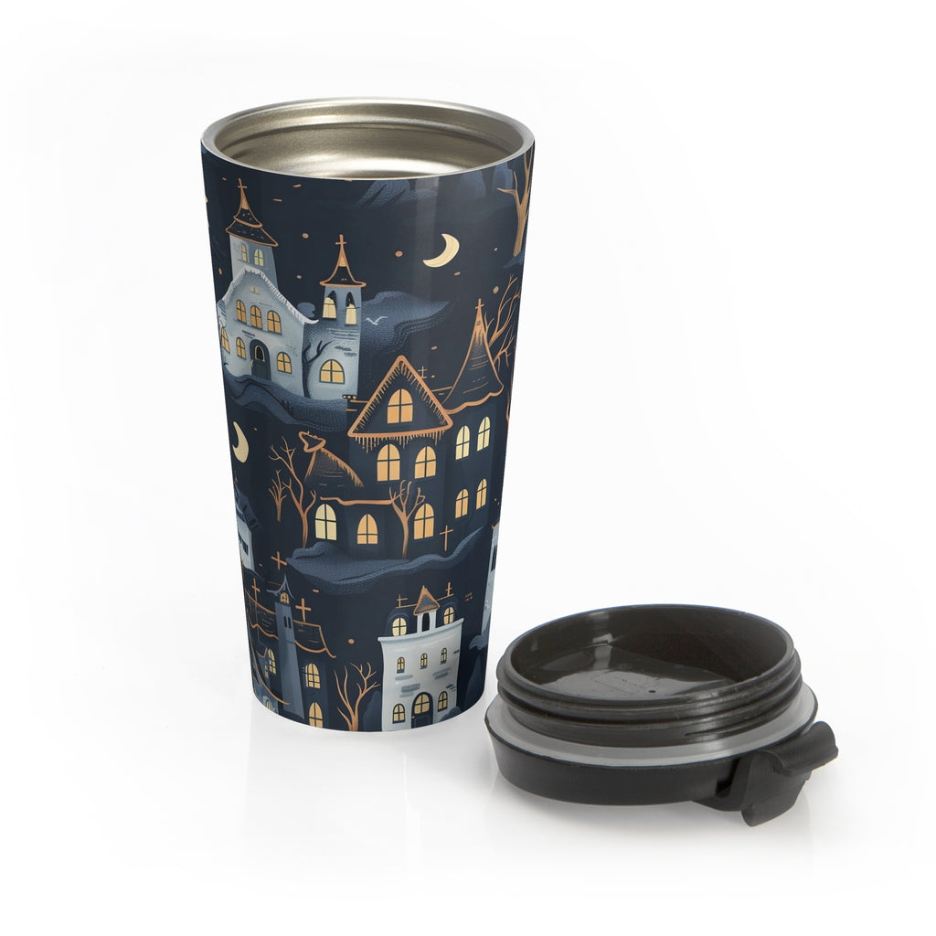 Whimsical Haunted Houses Travel Mug | Halloween Coffee Cup | Spooky Gifts | Perfect for Travel, Home, Office, Gifts