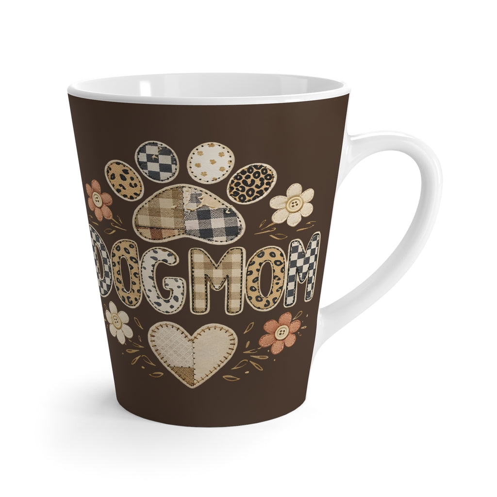 Dog Mom Latte Mug | Paw Print Patchwork Floral Design
