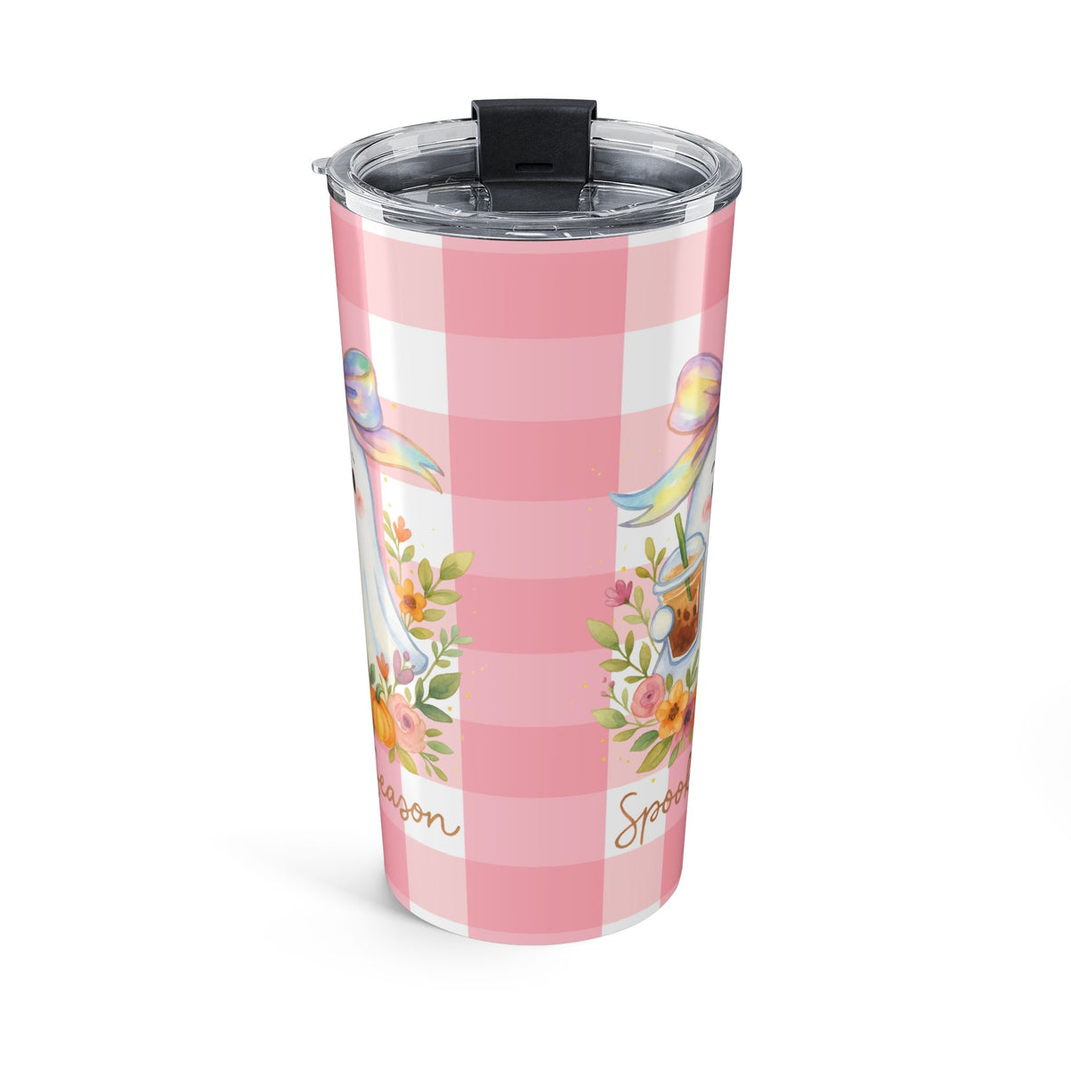 Cute Coquette Ghost Pink Halloween Tumbler 20oz - Drinkware for Fall Gift Idea, Insulated Travel Mug