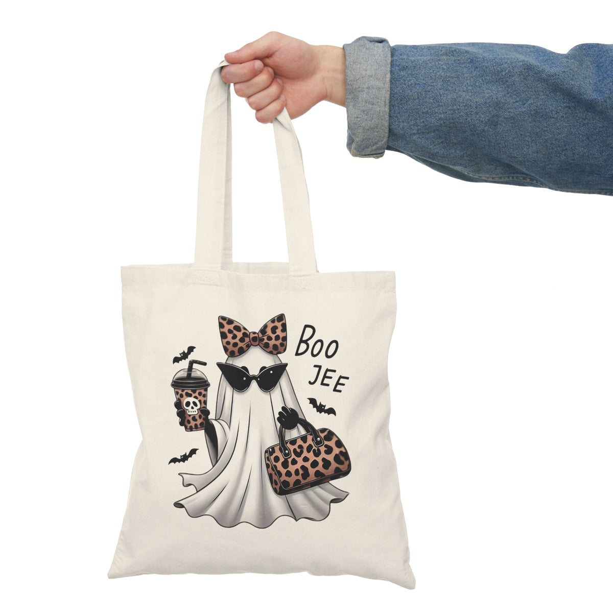 Cute Two-Sided Trick or Treat  Halloween Tote Bag, Boo-Jee Ghost Design, Eco-Friendly Shopping Bag, Perfect for Trick-or-Treating