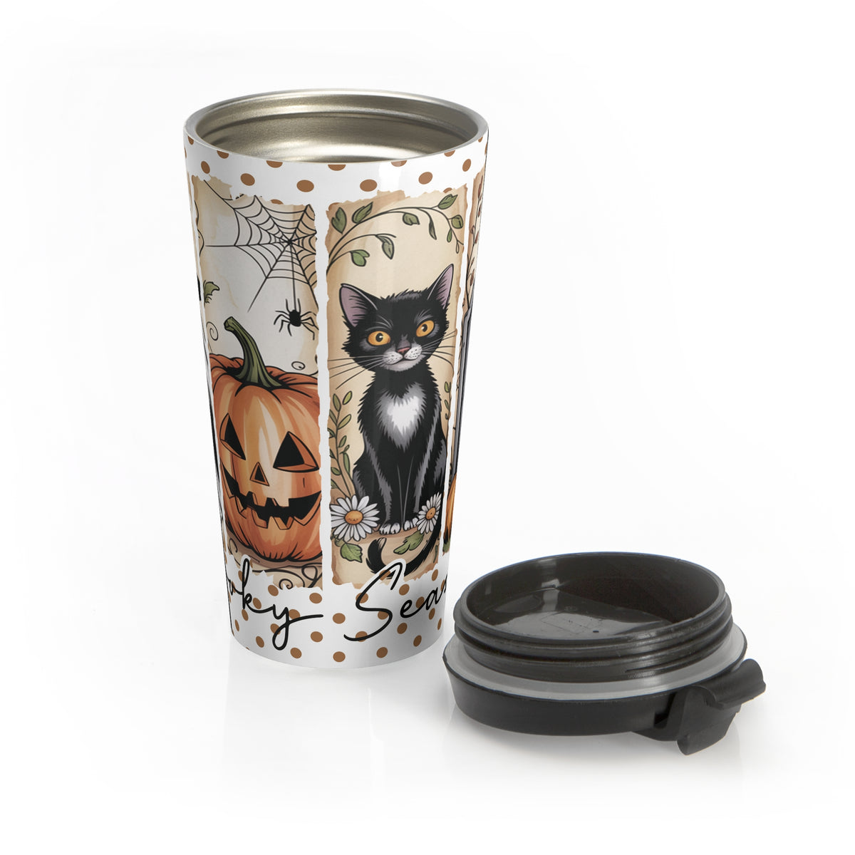 Cute Cat "Spooky Season" Travel Mug | Fall Coffee Cup, Halloween Gifts, Pumpkin Lover's Mug, Cute Cat Lover Tumbler, Seasonal Drinkware
