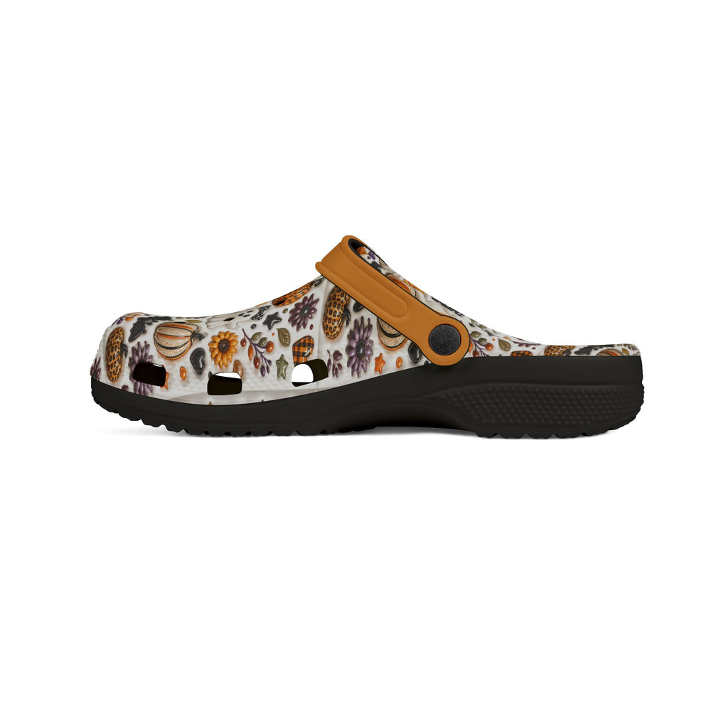 Autumn Pumpkin Pattern Clogs shoes | EVA foam slip-on clog with orange strap