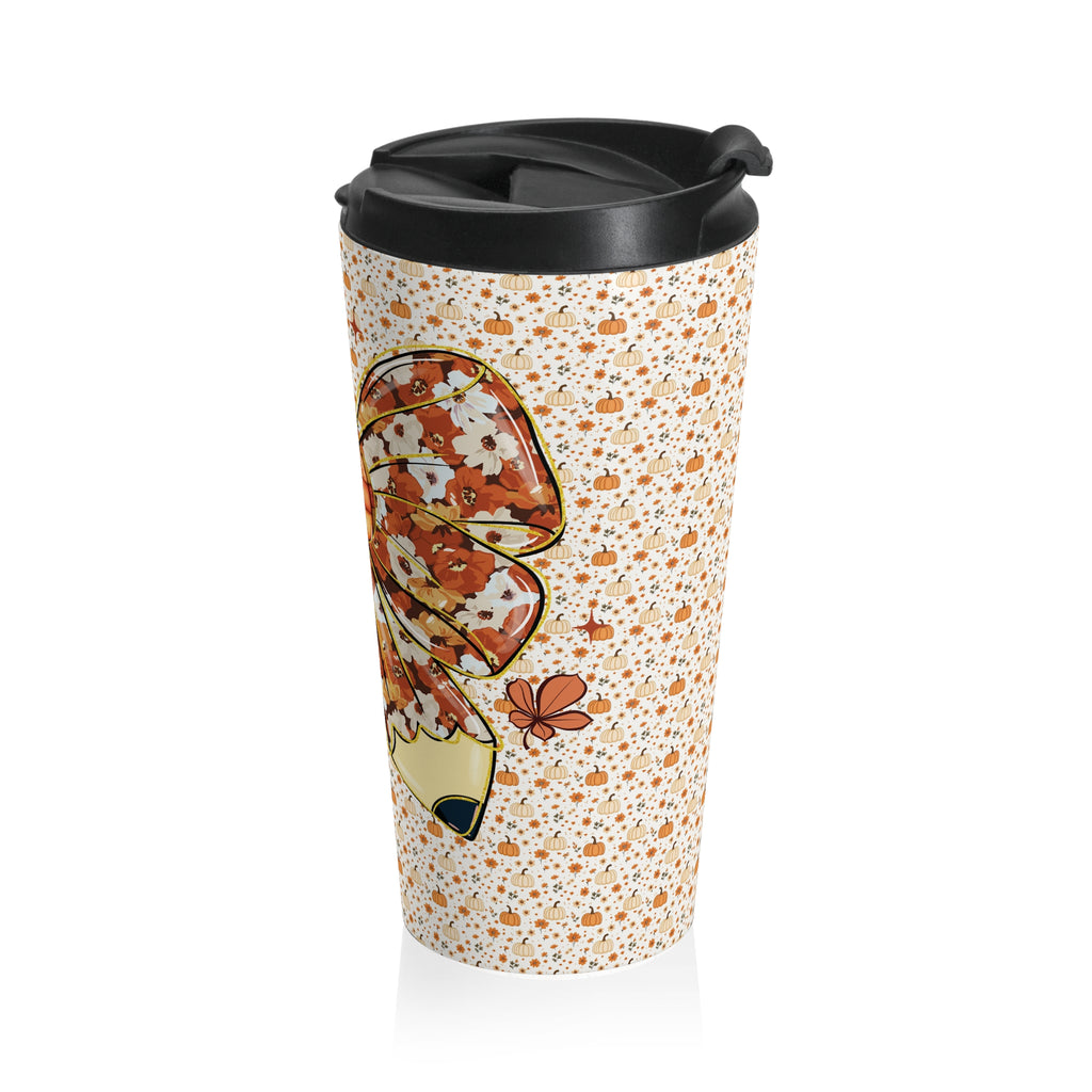 Autumn Floral School Teacher Travel Mug, Fall Coffee Tumbler, Pumpkin Spice Travel Cup, Teacher Gift
