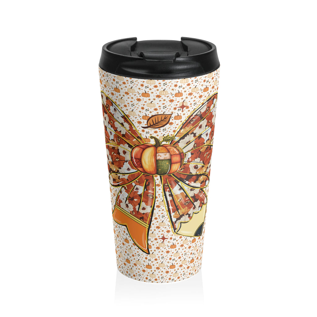 Autumn Floral School Teacher Travel Mug, Fall Coffee Tumbler, Pumpkin Spice Travel Cup, Teacher Gift