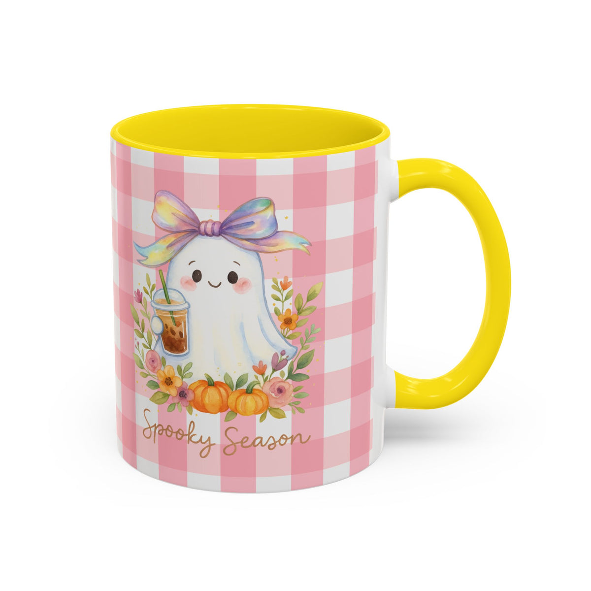 Adorable Ghost Coquette Bow "Spooky Season" Coffee Mug, Cute Fall Mug, Halloween Gift, Pumpkin Decor Mug, Seasonal, Iced Coffee Lover