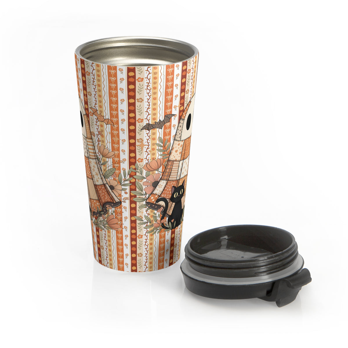 Halloween Ghost - Autumn Stainless Steel Travel Mug, Perfect for Fall, Pumpkin Spice, Quilt Lovers