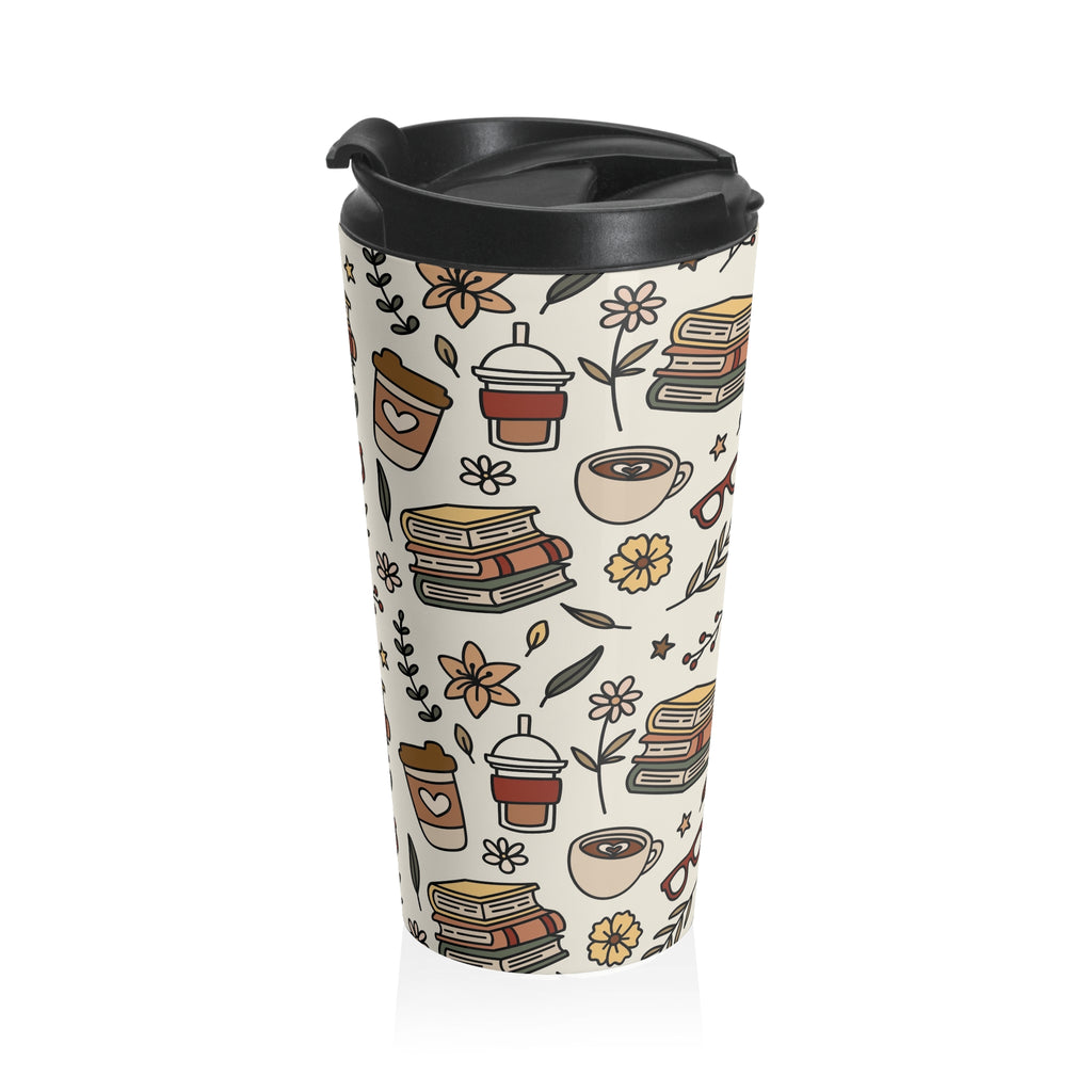 Book and Coffee Lover's Stainless Steel Travel Mug | Perfect for Readers, Gifts for Writers, Coffee Lovers' Mug, Literary Travel Cup, Cozy