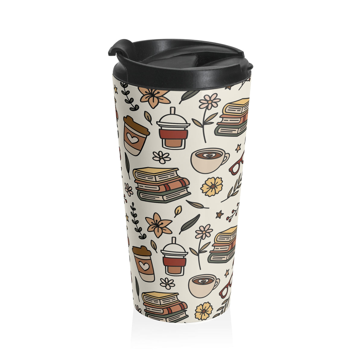 Book and Coffee Lover's Stainless Steel Travel Mug | Perfect for Readers, Gifts for Writers, Coffee Lovers' Mug, Literary Travel Cup, Cozy