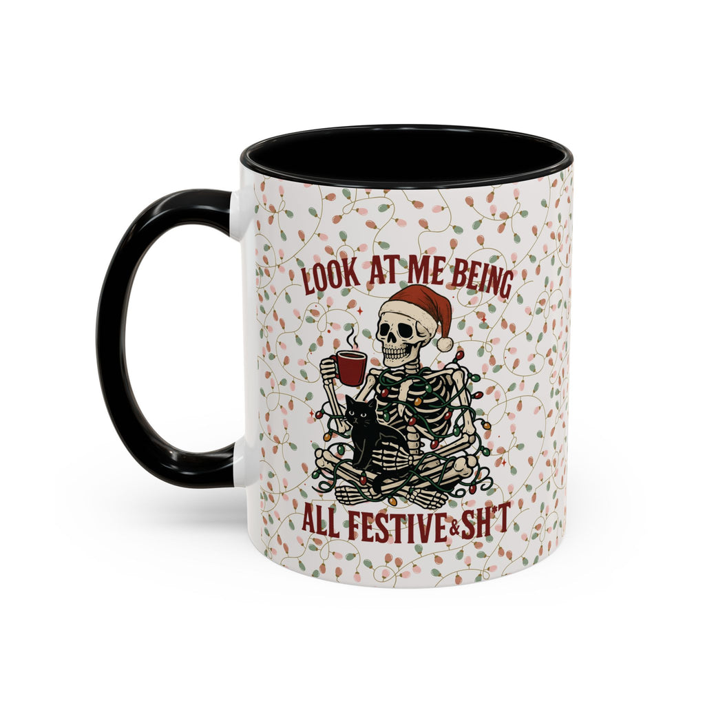 Funny Festive Christmas Lights Skeleton Coffee Mug - 11 oz