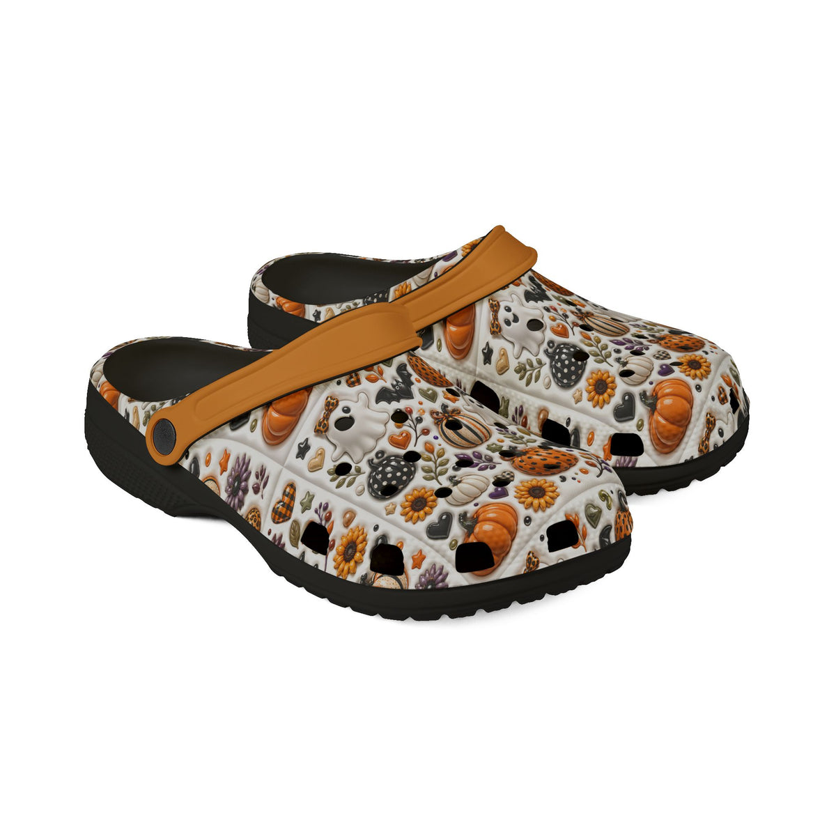 Autumn Pumpkin Pattern Clogs shoes | EVA foam slip-on clog with orange strap