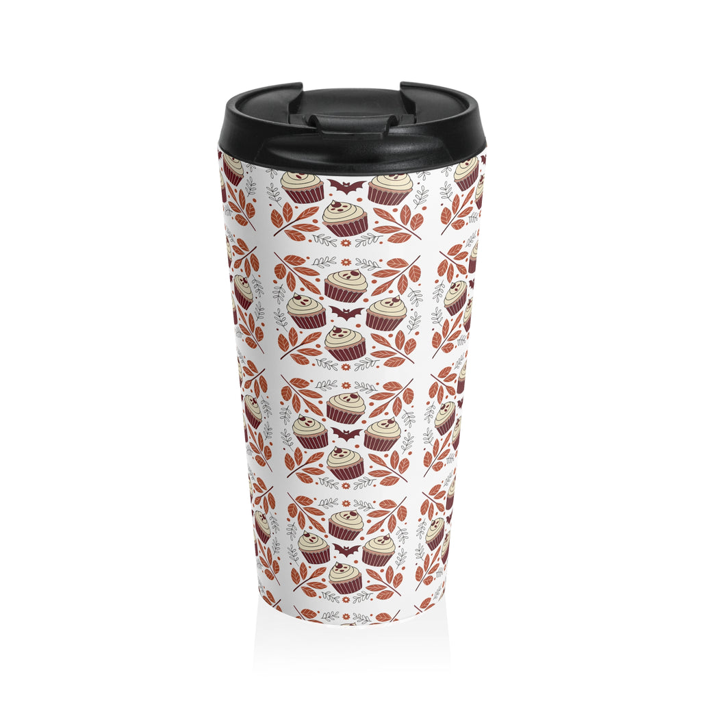 Whimsical Nordic Floral Cupcake Halloween Travel Mug, Hygge Coffee Lover Gift, Stainless Steel Travel Tumbler