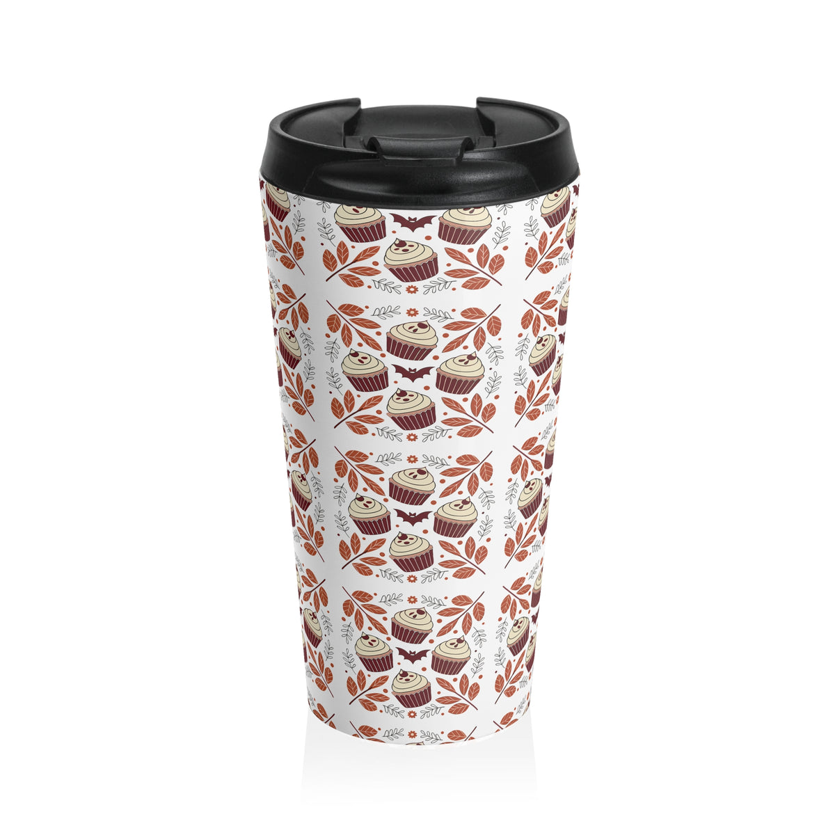 Whimsical Nordic Floral Cupcake Halloween Travel Mug, Hygge Coffee Lover Gift, Stainless Steel Travel Tumbler