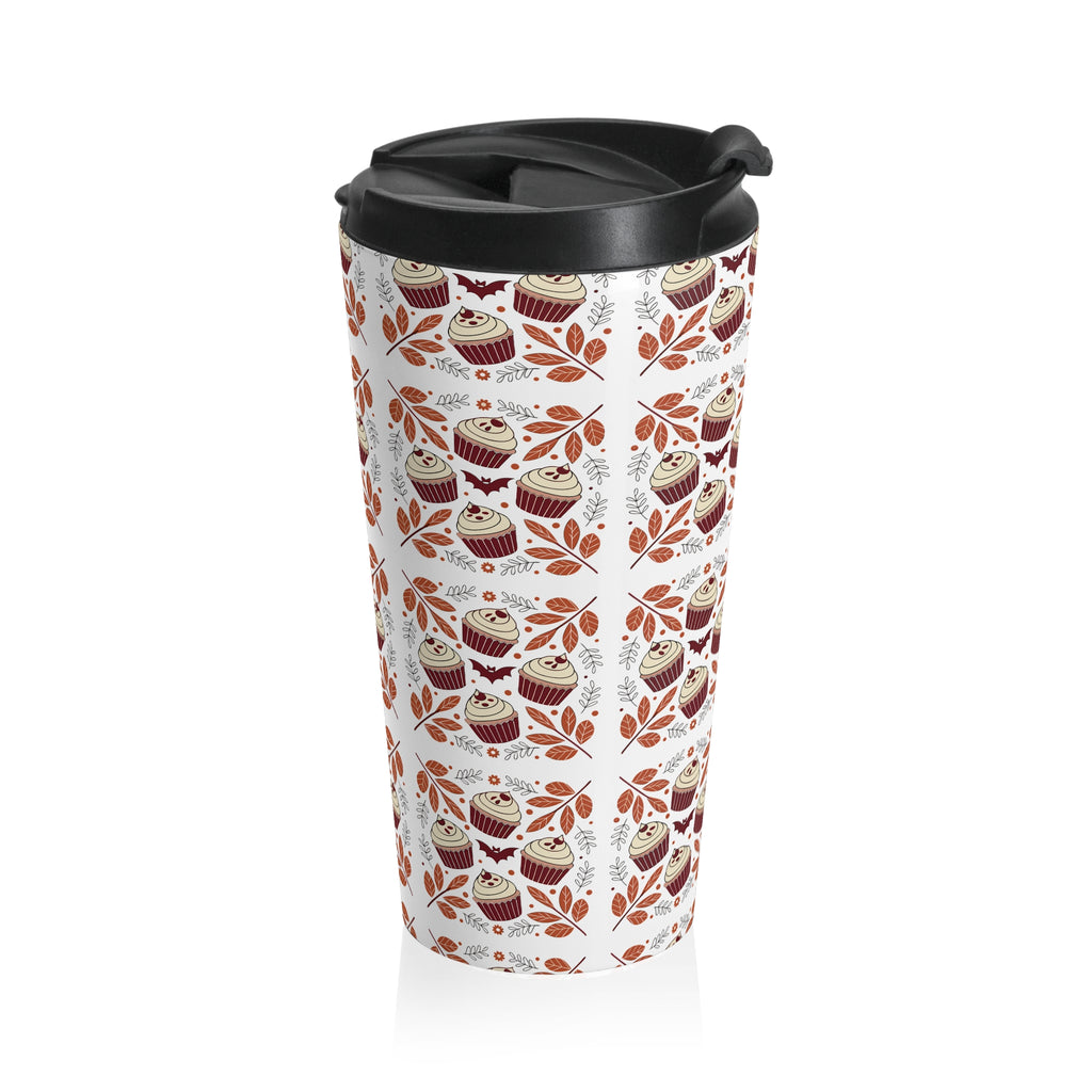 Whimsical Nordic Floral Cupcake Halloween Travel Mug, Hygge Coffee Lover Gift, Stainless Steel Travel Tumbler